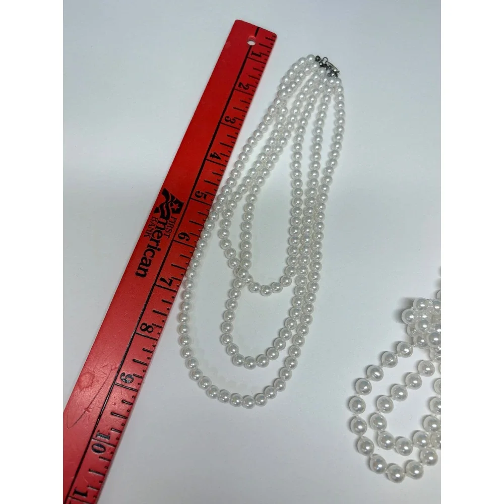 Vtg Style Faux Pearl Necklace Lot 5 Pieces White Cream Multi Strand Layered - Picture 16 of 16